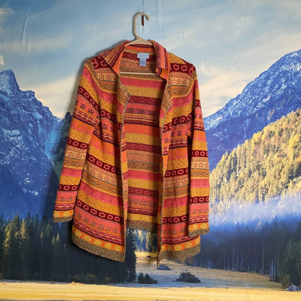 Sigrid Olsen Blue Long Colorful Open Cardigan Pink Orange Size Small